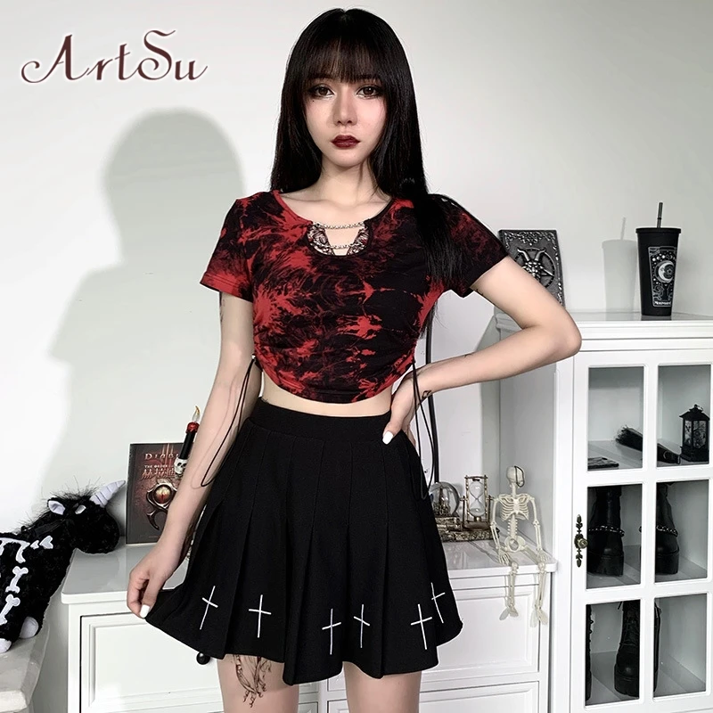 Женская футболка ArtSu tie dye Готическая уличная одежда топы с коротким рукавом