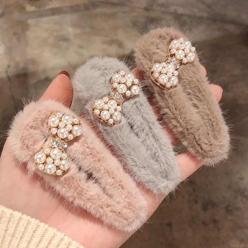 Заколка для волос с бантом Женская зимняя мягкая плюшевая пряжка из