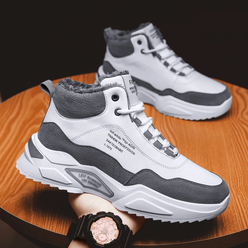 

Мужские кроссовки для бега на резиновой платформе, Теплые ботильоны из хлопка, на шнуровке, обувь для снега, зимняя обувь