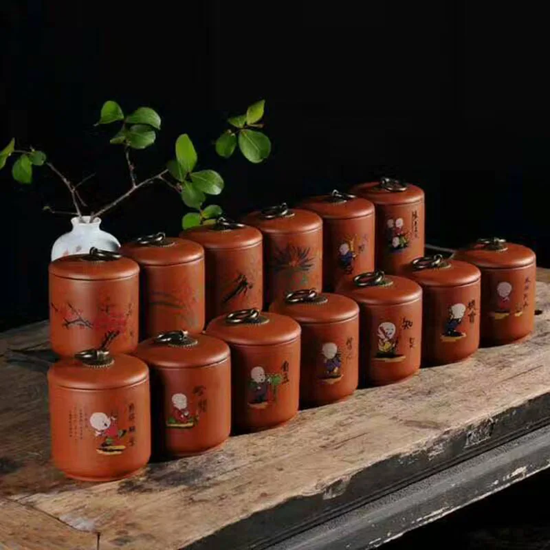 

Керамическая чайная канистра в китайском стиле, канистра для чая из фиолетовой глины, герметичная коробка для хранения чая, банка для хранения, кухонная посуда для чая, столовый инструмент
