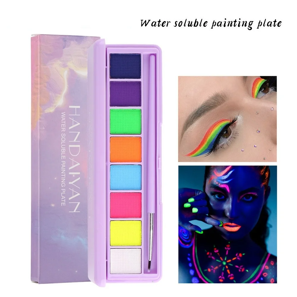 

New 8 Color Eye Shadow Face Body Painting Plate With Fine Liner Brush Face Flash Tattoo Body Paint Art Cheap Eye Make-up Pallet