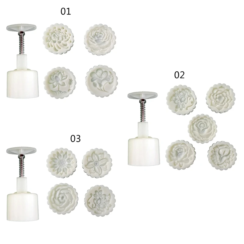 

Round Hand Press 4 Stamps 75g Mooncake Mold Mid Autumn Festival DIY Hand-Pressure Decoration Cookie Baking Food Grade Material K