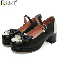 eokkar 2020 women mary jane pumps cute cosplay pumps mid heel lolita shoes buttefly knot pumps women shoes lace pumps size 34 45