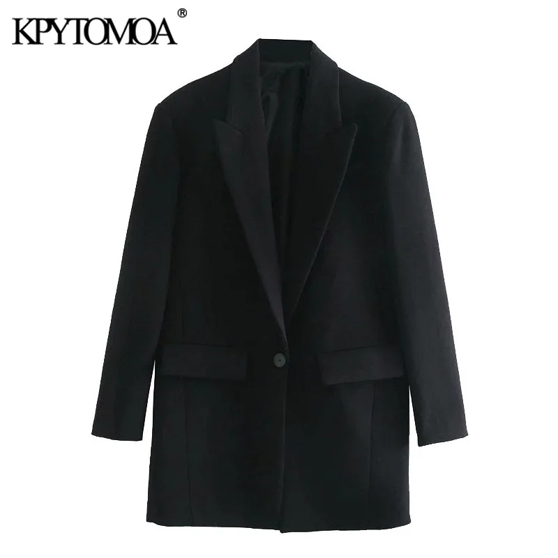 

KPYTOMOA женские модные большие с одной пуговицей блейзеры пальто Винтаж с длинным рукавом карманы женская верхняя одежда шикарные топы