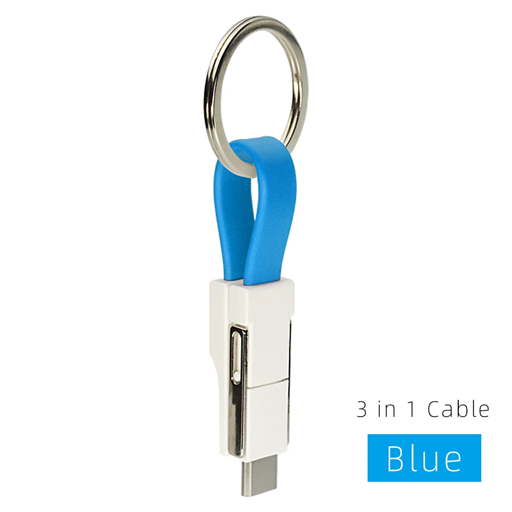 Синий CHAURE, 3 в 1, USB кабель, мини брелок, 2А, портативный магнитный кабель для быстрой зарядки, для освещения типа C, микро-кабель для синхронизации данных и зарядки - Цвет: Синий
