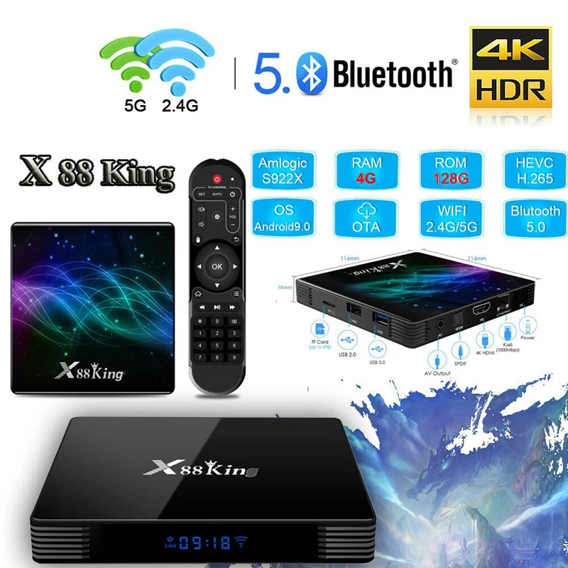 ТВ-приставка X88 King Android 9 0 4G/128G шестиядерный процессор S922X 4K HD 1080P H.265 приставка 2 4G/5G