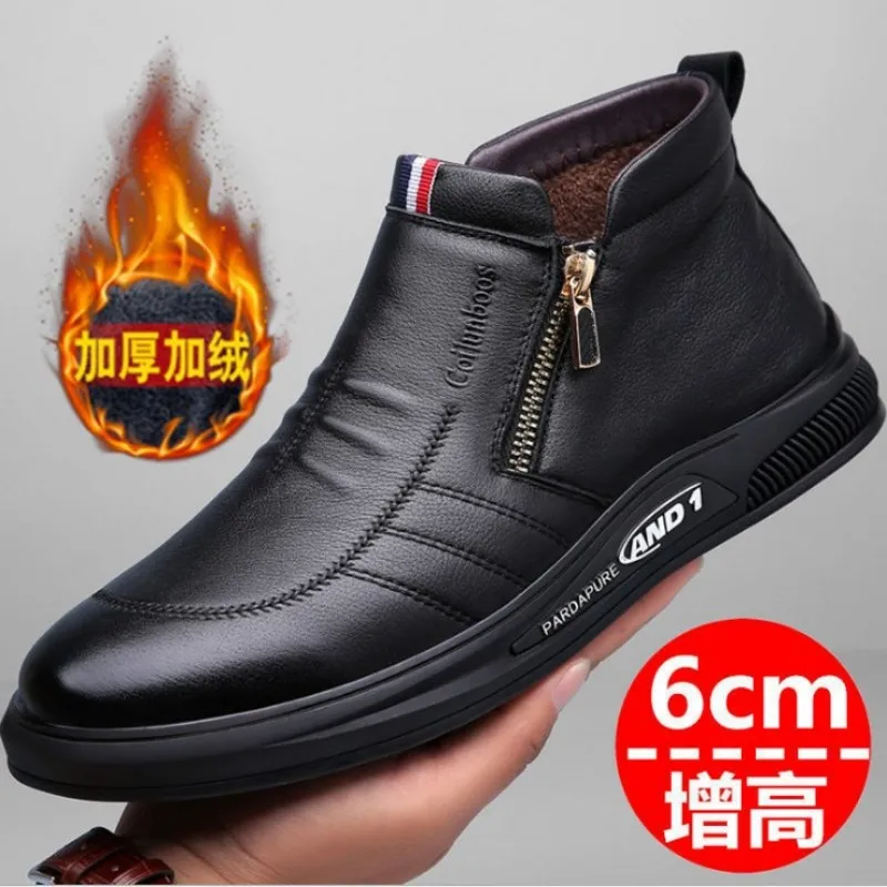 Мужские зимние кожаные ботинки из хлопка бархатные толстые теплые мужские