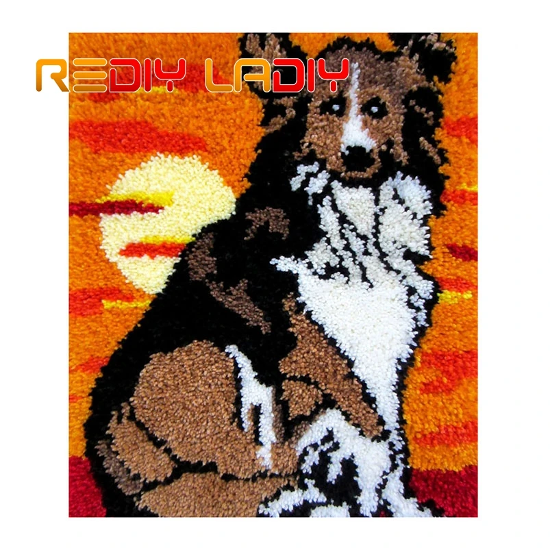 Latch Hook Rug Kits Crocheting Carpet Dog at Sunset Acrylic Yarn Pre-Printed Canvas Cushion Mat DIY Crochet Tapestry Crafts | Дом и сад