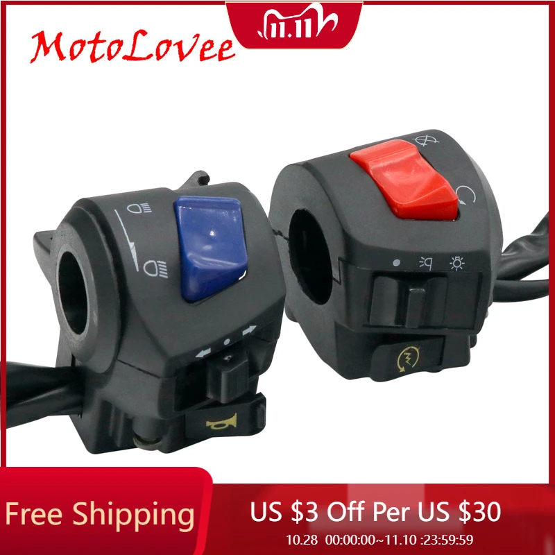 

MotoLovee Motorcycle Left Right Handle Bar Switches Fog Light Horn Turn Signal Electric Start Handlebar Controller Switch