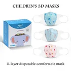 3D маски для лица для детей, 3d маски с мультяшным принтом, одноразовые маски для детей, 3 слоя, для детей 1-12, 3D маски со спинкой для лица