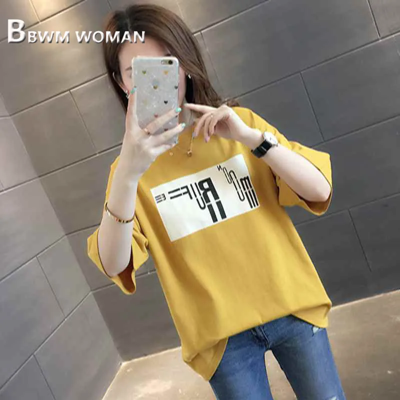 Женская длинная футболка размера плюс 2019 корейские женские футболки с рукавом до
