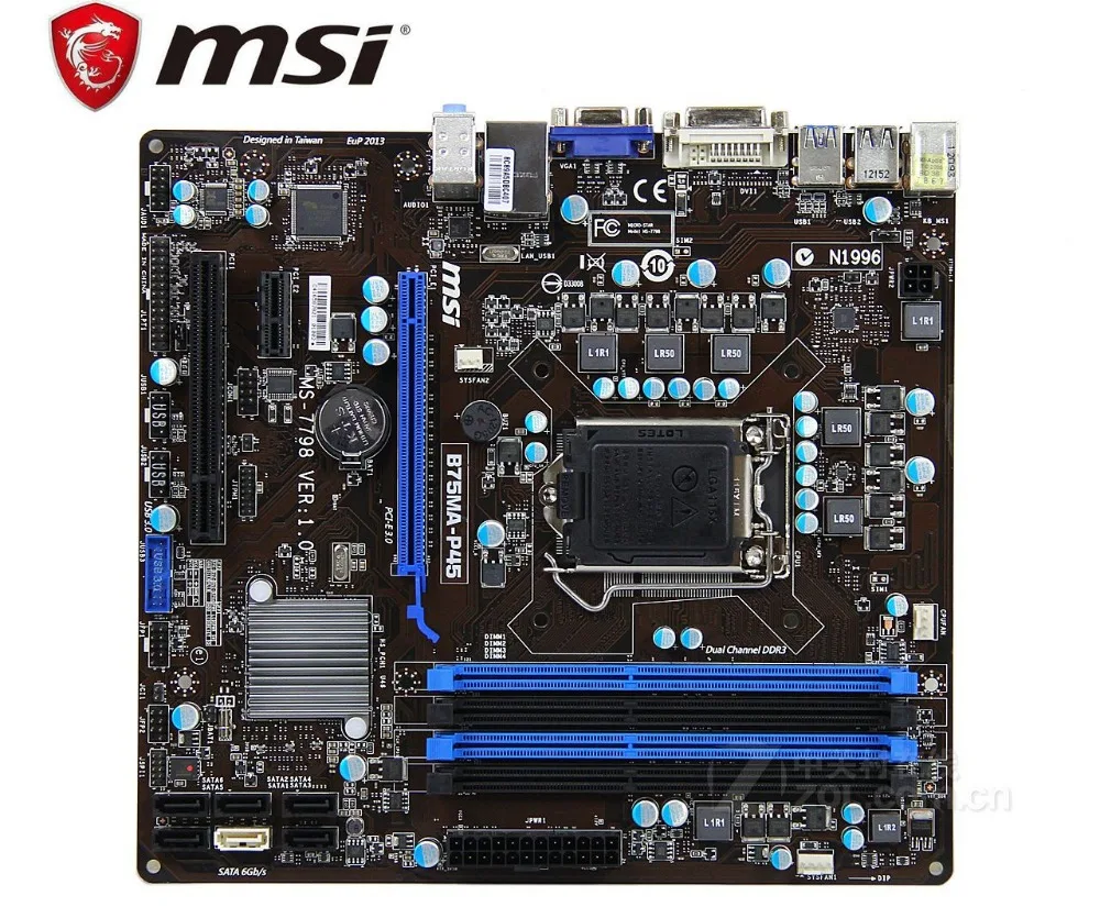 Оригинальная материнская плата MSI B75MA-P45 LGA 1155 DDR3 с поддержкой 22nm B75 настольных материнских плат