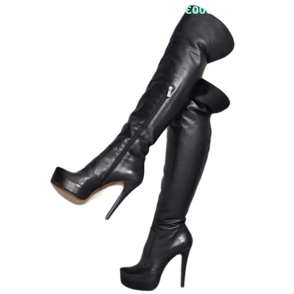 

Platfrom Stiletto Heel Boots Solid Round Toe Side Zipper Over The Knee Concise Autume Winter Women Party Dress Boots Shoe