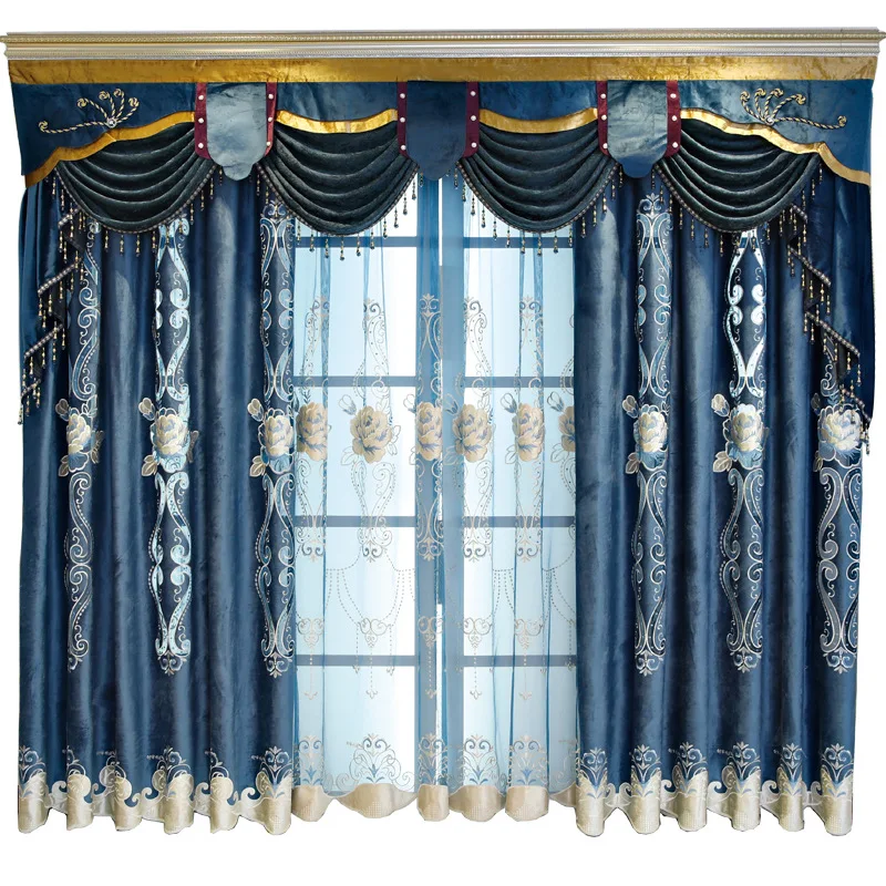 

European Style Blackout Chenille Embroidered Curtain Cloth Luxury Flannel New Style Curtains for Living Dining Room Bedroom