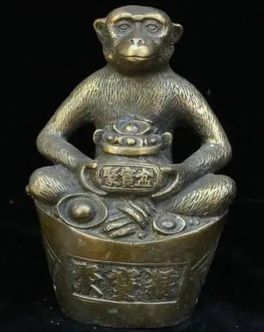 China Feng shui Bronze Wealth Yuan bao treasure bowl Zodiac Year Monkey Statue | Statues &amp Sculptures