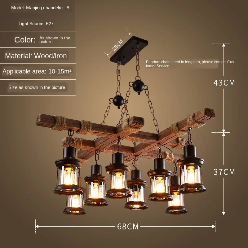 

Nordic Industrial Style Wooden 8-Head Retro Chandelier for Bar Cafe Villa Decoration Lighting Fixtures E27 pendant lights