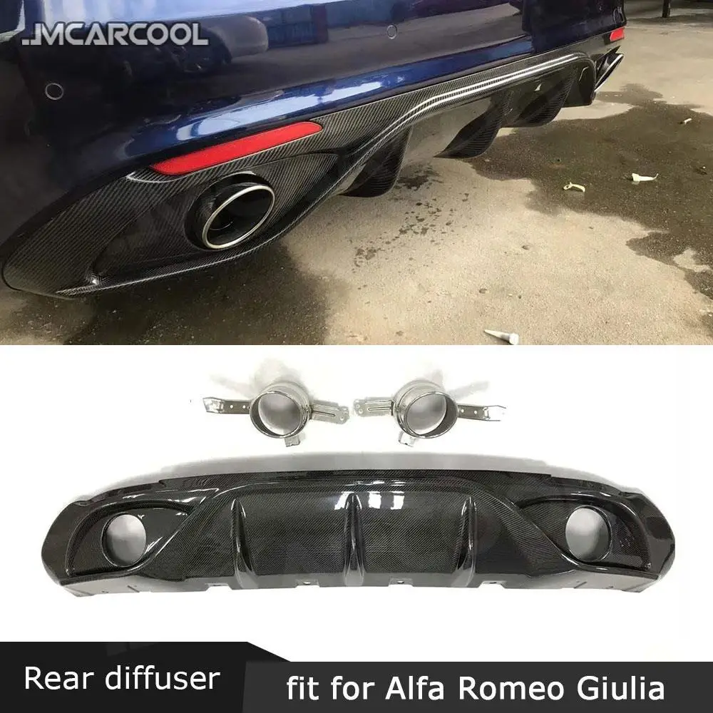 Carbon Fiber Material Rear Bumper Lip Diffuser with Exhaust Tips Sport /Standard Style For Alfa Romeo Giulia 2016-2018