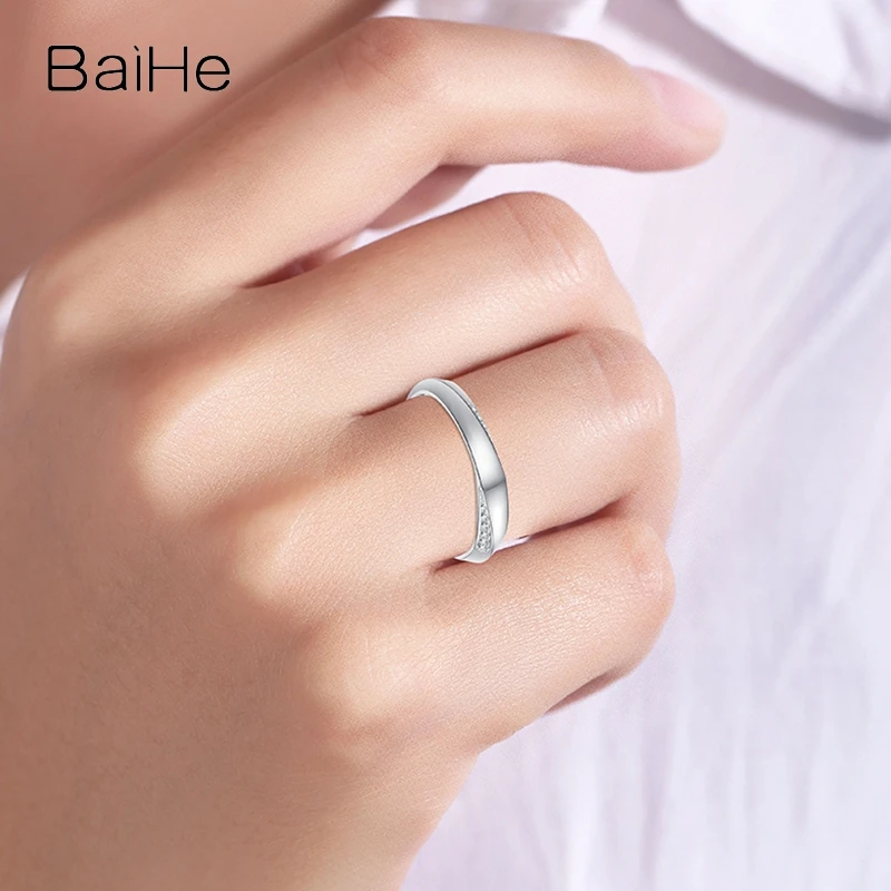 Обручальное кольцо BAIHE из 18-каратного белого золота с натуральными бриллиантами