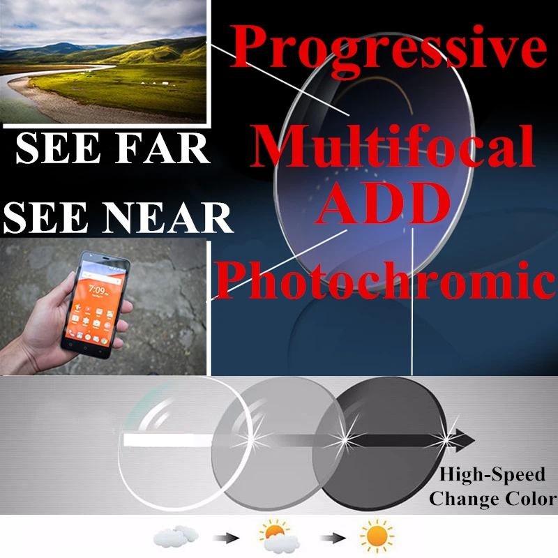 1.56 1.61 Photochromic Progressive Multi-focal Computer Reading Glasses Lenses for See Far and Near Colored Lenses for Eyes