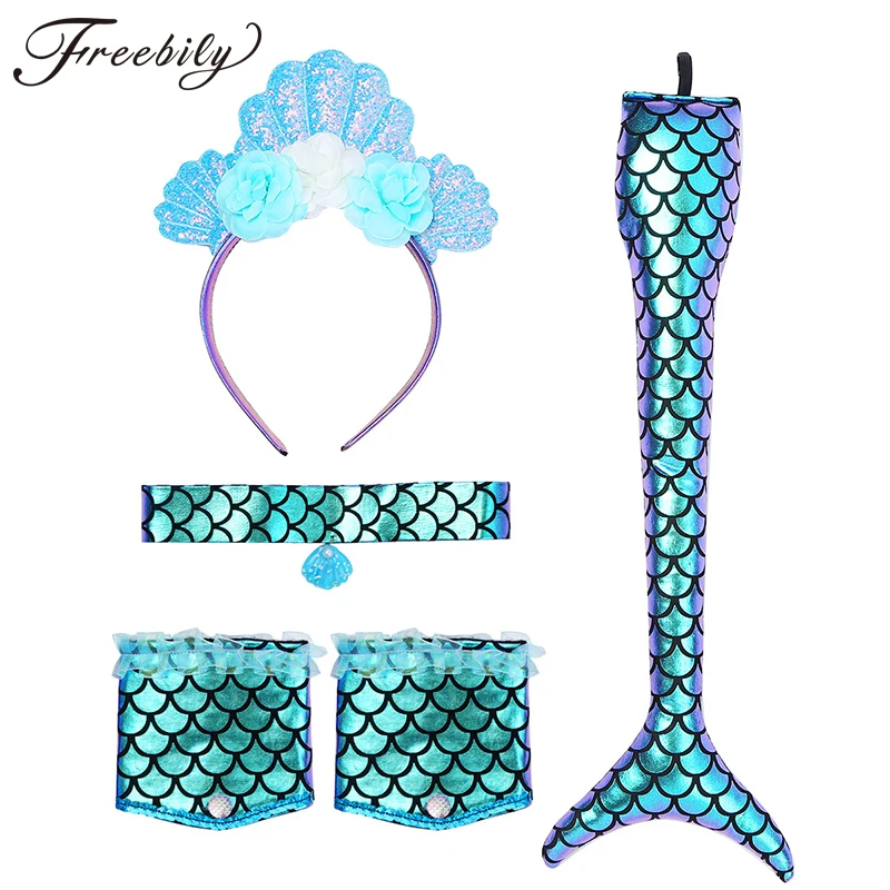 Женский костюм русалки повязка на голову с принтом рыбьей чешуи и рукавами