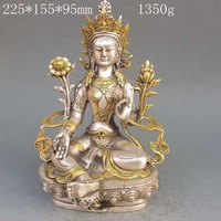 h 220mm decorated tibet silver copper gilt tibetan buddhism statue white tara buddha decoration real silver brass