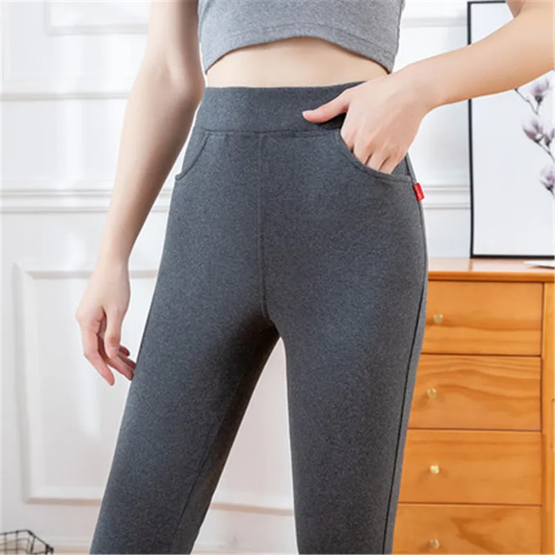 

Rylanguage женские хлопковые леггинсы 2020 Мода с высокой талией из вельвета; Сезон Зима; Уплотненная сплошная Цвет теплый для женщин размера плюс,...