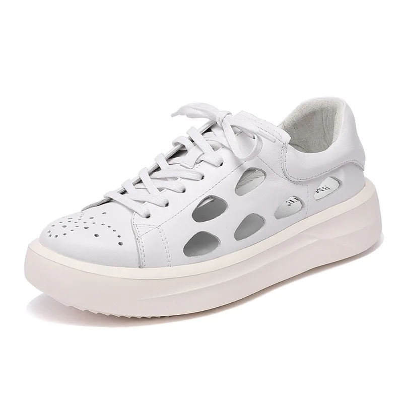

Men's New Leather Hollow Hole Shoes Fashion Sports Casual Shoes Ultra-light Thick-soled White Shoes Couples Breathable Sneakers
