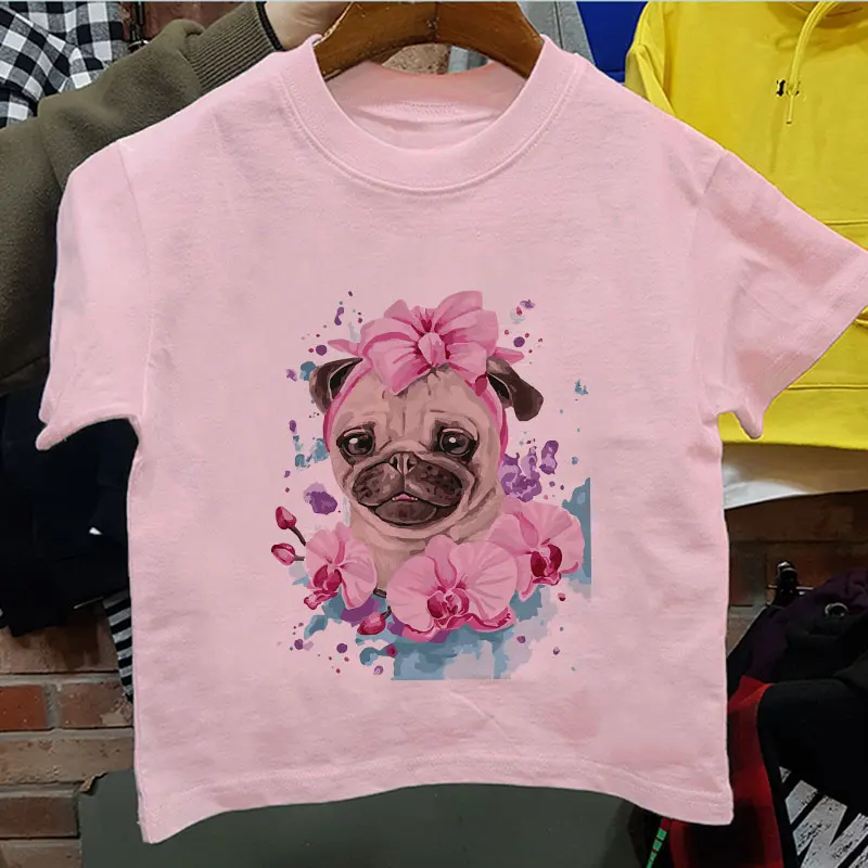 

2021 New T-shirt Round Neck Baby T Shirt Fashion Girl Clothes funny casual pug Print Baby Boy T Shirt Harajuku Design Kids Shirt