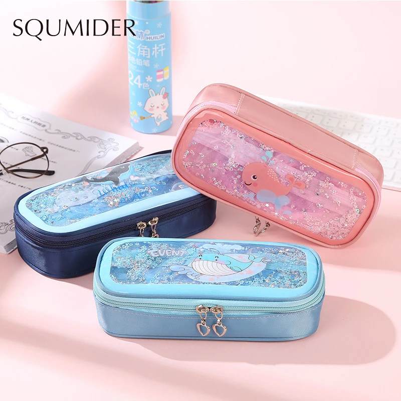 Креативный чехол для карандашей SQUMIDER, мультяшная коробка для карандашей на молнии, вместительная сумка для студенческого подарка, милые школьные канцелярские принадлежности