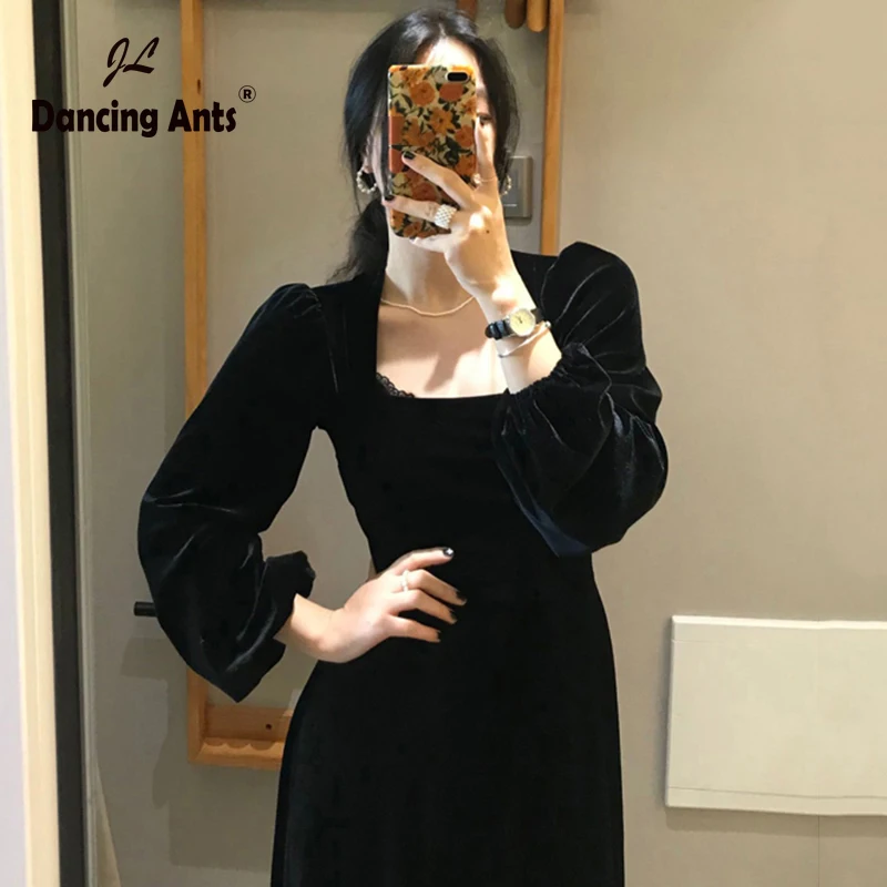 Женское ТРАПЕЦИЕВИДНОЕ ПЛАТЬЕ с квадратным вырезом длинными рукавами и высокой