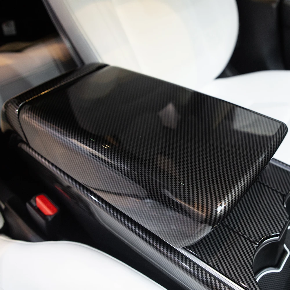 

Car Center Console Seat Armrest Box Protective Decoration Cover Armrest Box ABS Carbon Fiber Cover For Tesla Model 3 Car Styling