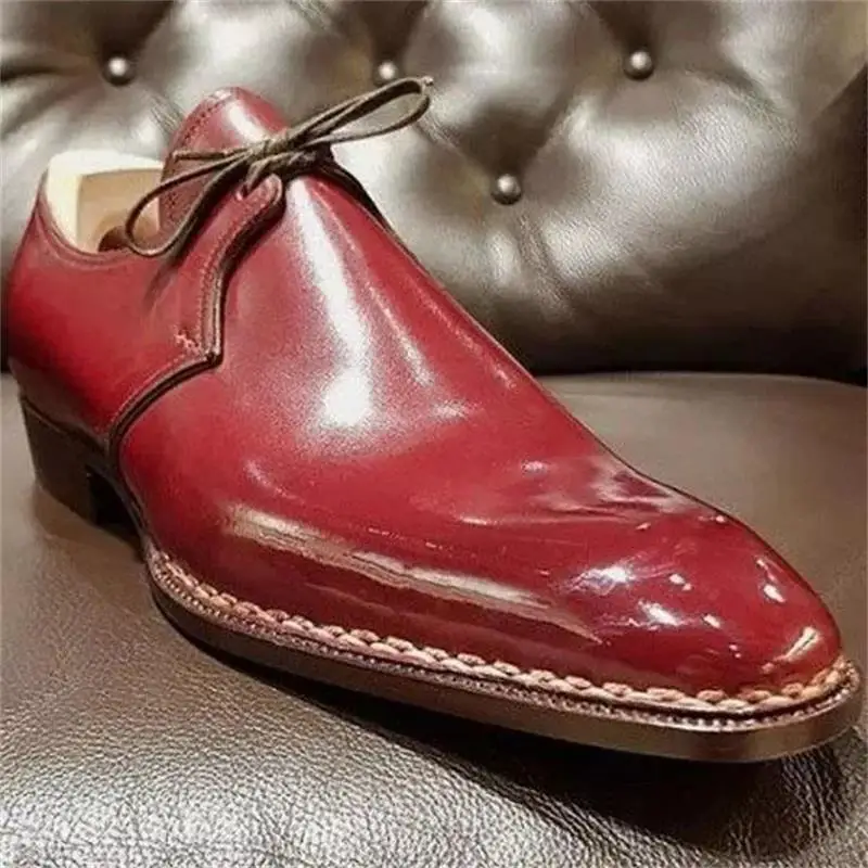 

2021 New Men's Shoes Fashion Trend High-end Red PU Polished Lace-up Low-heel Comfortable Casual Gentleman Derby Shoes HL506
