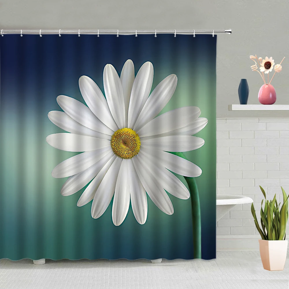 

Small Daisy Flower Plant Shower Curtain Color Flowers Background Bathtub Decorative Partition Screen Washable Fabric With Hooks