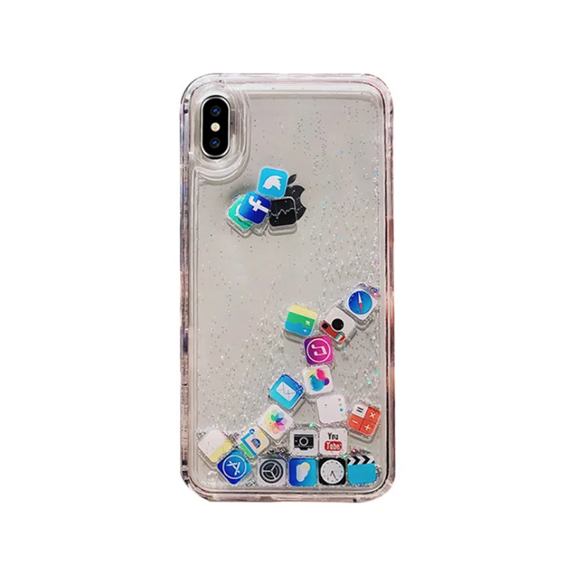 

APP Icon Quicksand Movable IPhone11ProMax/12Mini/XR/XS/X/8/7 Anti-drop Transparent Silicone Couple Mobile Phone Case Wholesale