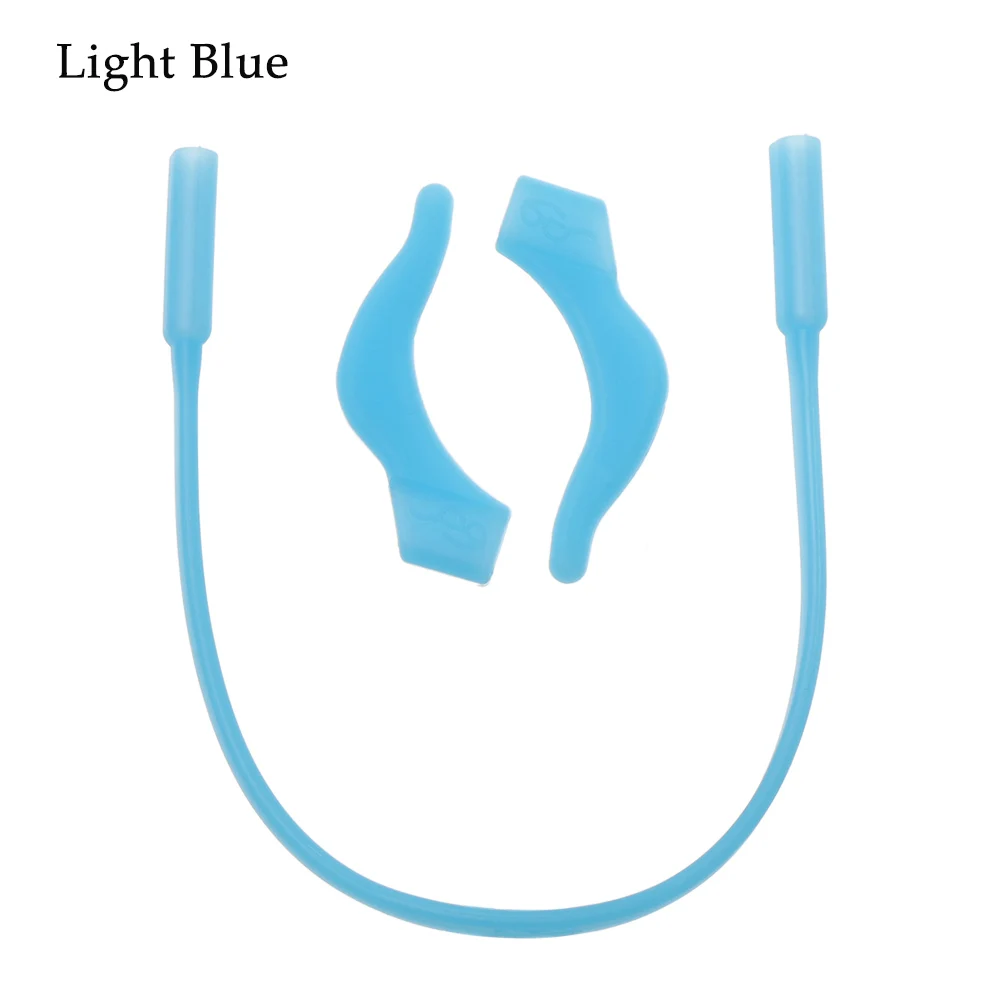 light blue 1 комплект, детские силиконовые очки, ремешок, ушные крючки, шнурок для очков, очки на веревке, держатель, спортивные очки, аксессуары, новинка - Цвет: light blue