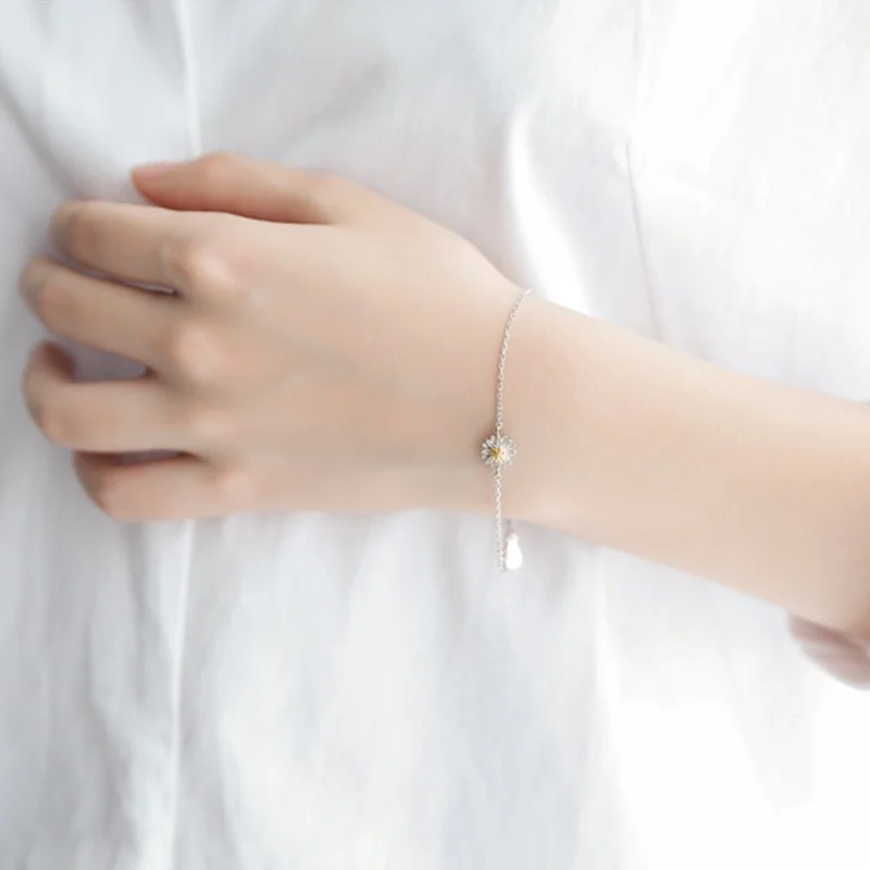 Цинковый сплав шикарный браслет маленькая Маргаритка цветы от солнца золотой