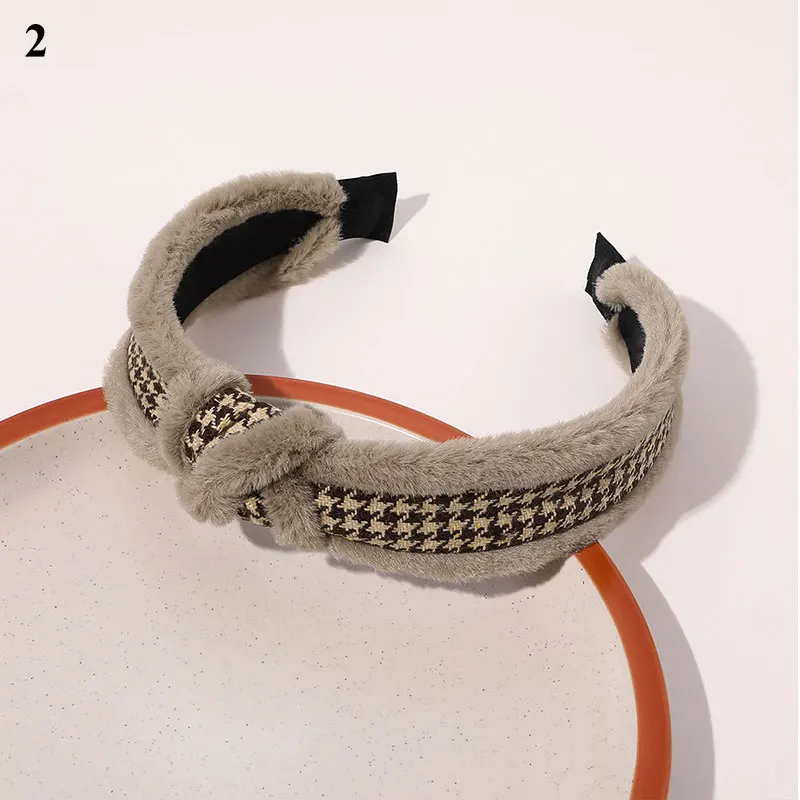 

Winter Plush Leather Headband Faux Rabbit Fur Cross Knot Hair Hoop Women Hairband Soft Warm Non-slip Head Wrap Hair Accessories
