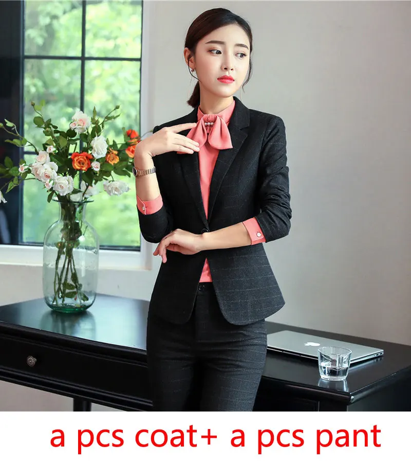 black coat and pant IZICFLY, женские брюки, костюмы с блейзером, куртка, элегантный, тонкий, Деловой, ансамбль, Femme, 2 шт., Pantalon Veste, задний, офисная одежда - Цвет: black coat and pant