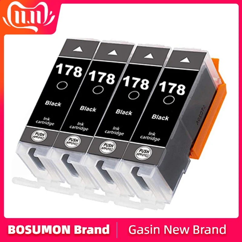 BOSUMON 178 178xl черные чернильные картриджи с заменой чипа для hp 6510 B010B B109a B109n B110a B210b B209a