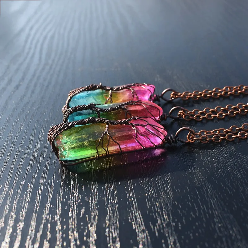 Натуральный сырой руды Кристалл столб Большие Подвески Античная Медная