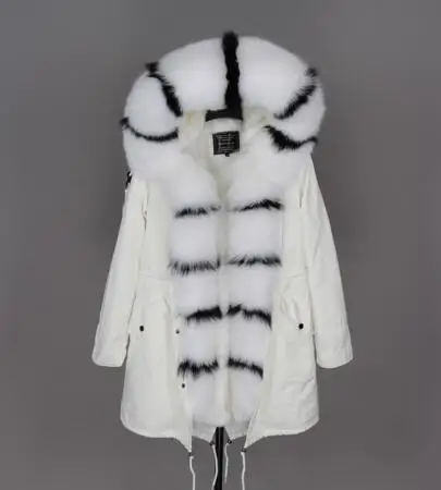 9faux fur liner Натуральная меховая белая хлопковая куртка зимняя женская меховая куртка парка подкладка из натурального кроличьего меха с лисьим меховым воротником с планкой добавляют манжеты - Цвет: 9faux fur liner