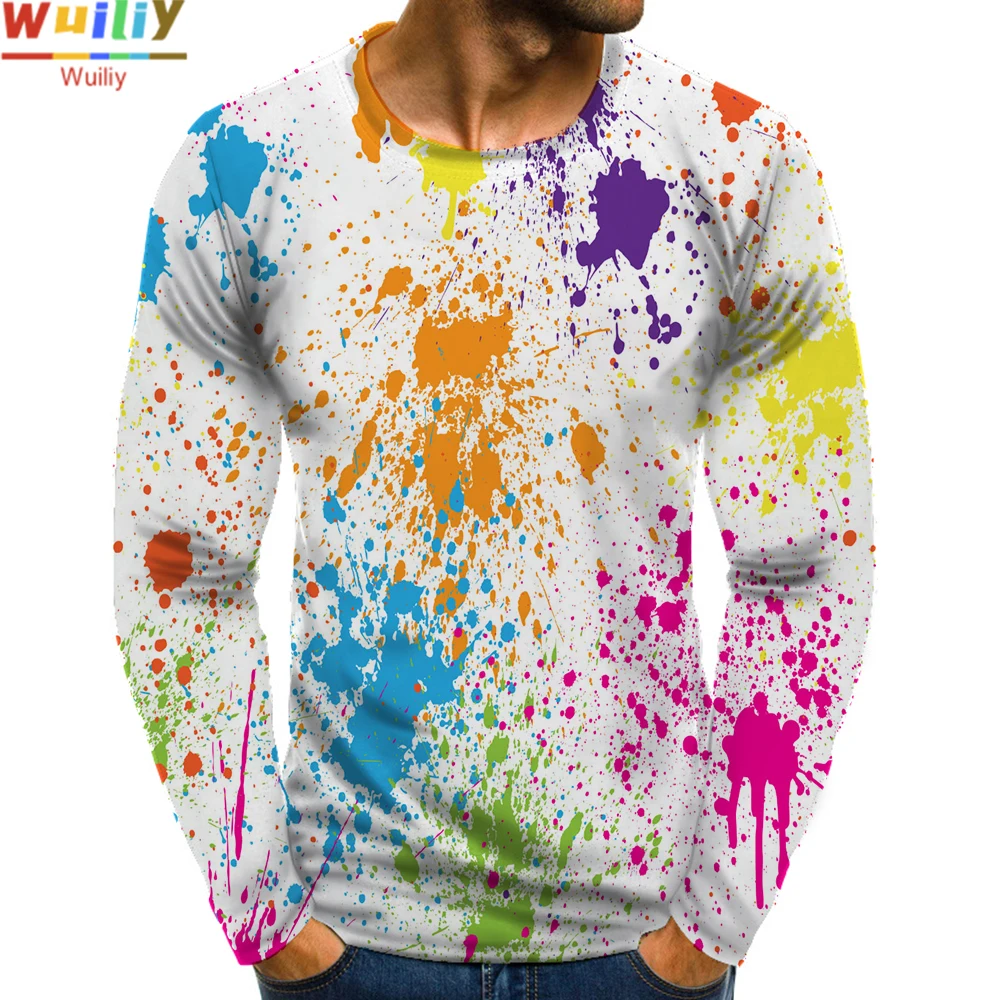 

Men's Splash Ink Long T Shirt 3D Print Long Sleeve Color Graphic Long Tees Pattern Tops Men/Women Tee