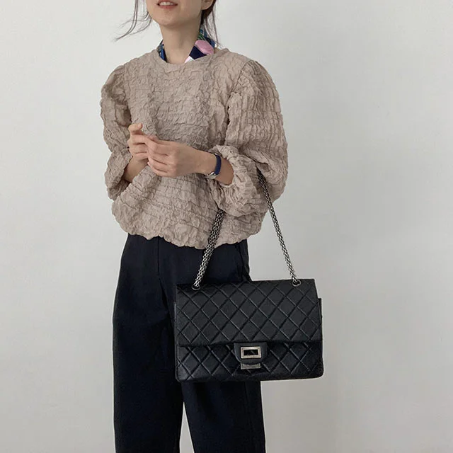 

Chic Early Autumn New Bubble Grid Versatile Long Sleeve Shirt