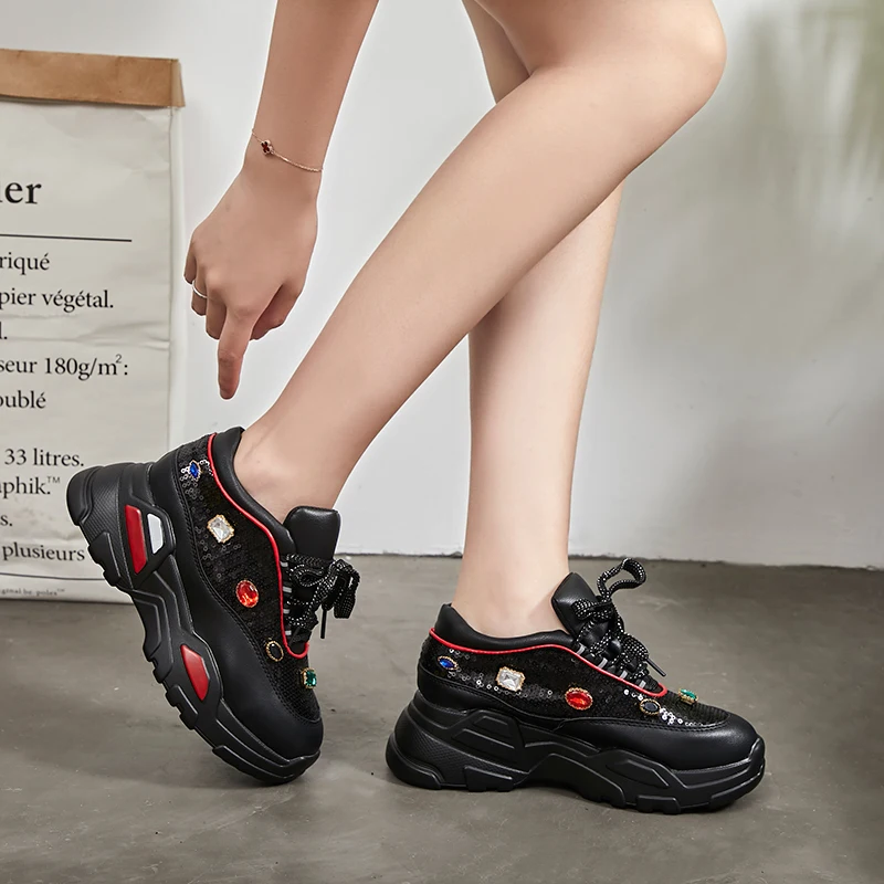 Rimocy роскошные стразы Коренастый спортивная обувь женская на высокой платформе