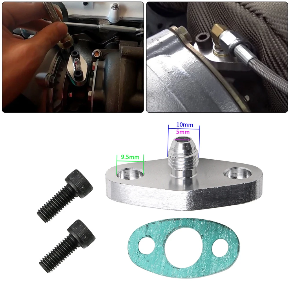 

Turbo Oil Feed Line Flange with Gasket 4-AN Fitting Adapter AN4 with 2 Bolts for T3 T4 T04E GT42 Turbo Oil Return Drain Flange
