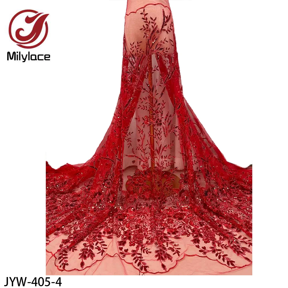 Tela de encaje de tul con cuentas, tejido de red de lentejuelas francesas africanas de alta calidad para JYW-405 de costura, gran oferta-3