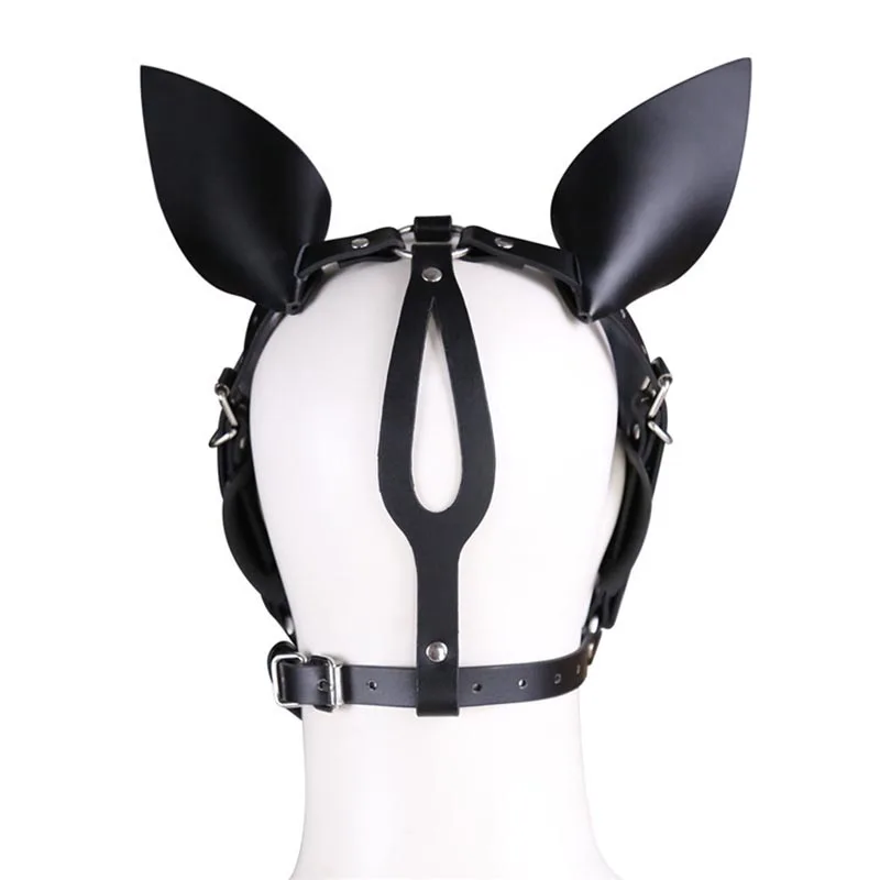 Unisex Leather Pony Girl Harness Head Piece Restraint Mask with Ears Eye Shade Bit Gag Horse Sex Fetish Cosplay Bondage Gear | Красота и