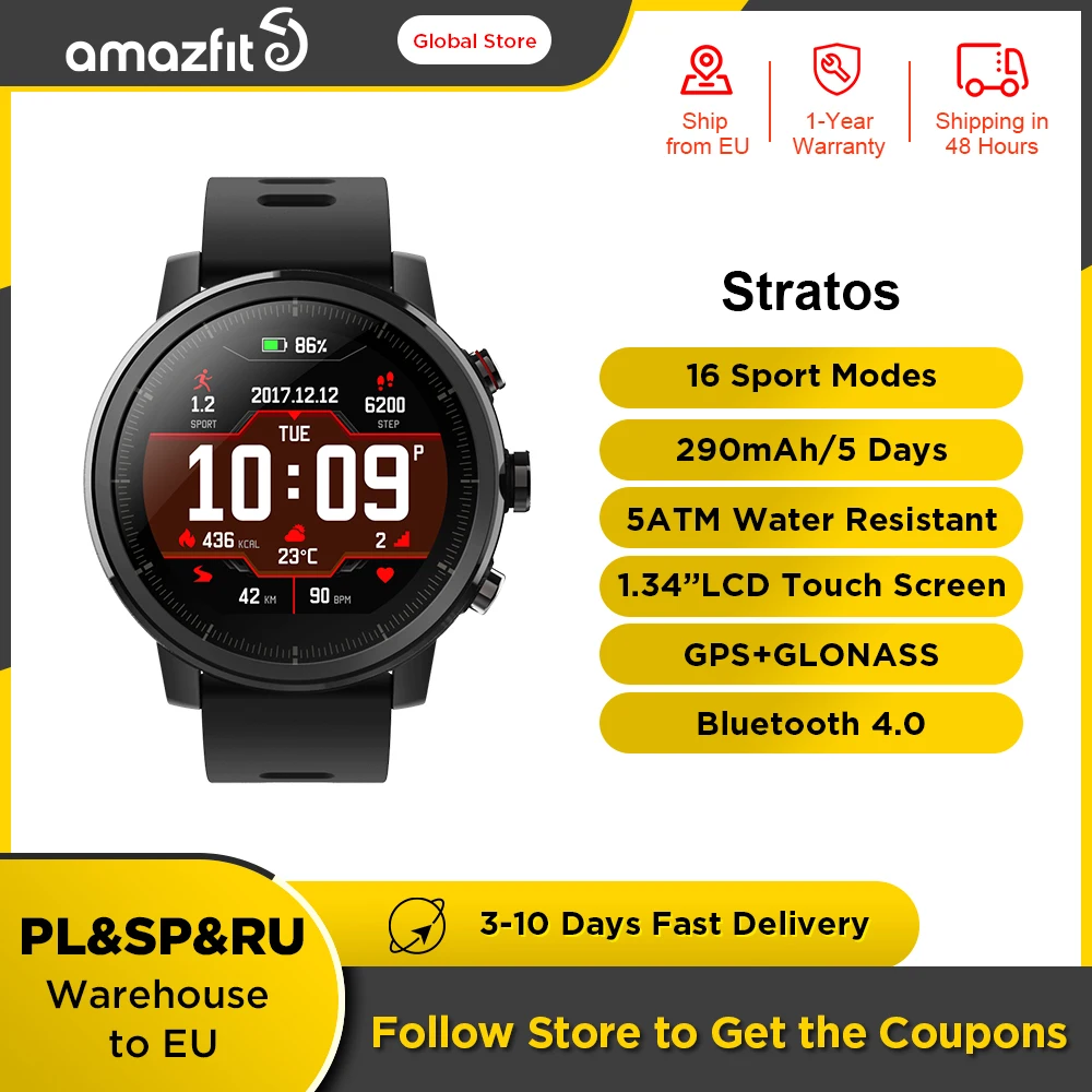  Умные часы Amazfit Stratos с GPS, умные часы для мужчин, счетчик калорий, 50 м, водонепроницаемые, Bluetooth-совместимые, для телефона Android iOS 