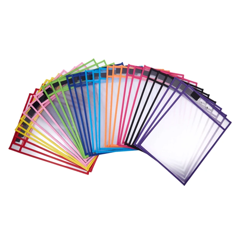 

30 Pack Dry Erase Pockets PVC Transparent Sewn Dry Erase File Bag Reusable Dry Erase Bag