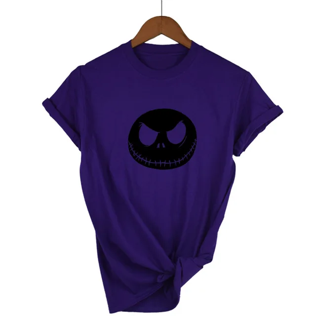 Purple-B Харадзюку Кошмар перед Рождеством мультфильм Джек Скеллингтон женская футболка гримаса Лето хлопок хип хоп Уличная одежда - Цвет: Purple-B